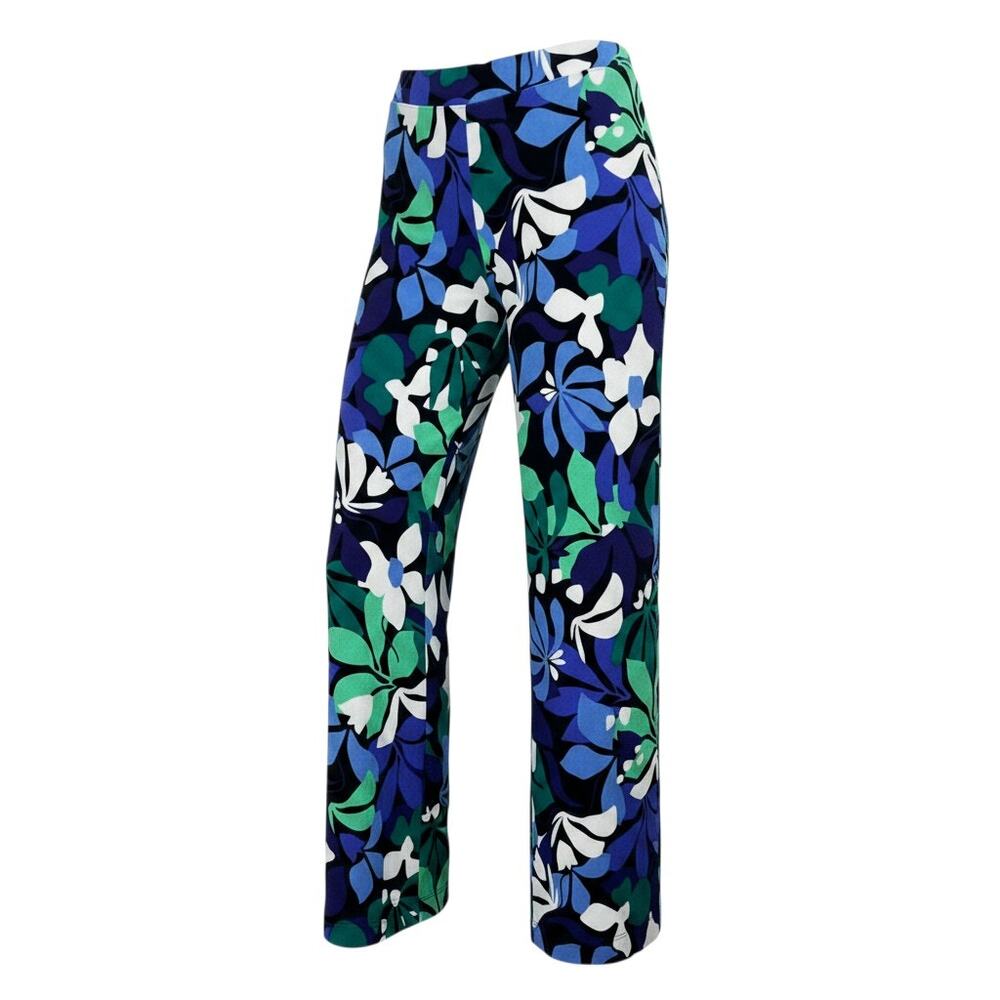 Chico's Travelers Women's Size 2/L Floral Knit Wide-Leg Relaxed Fit Pant